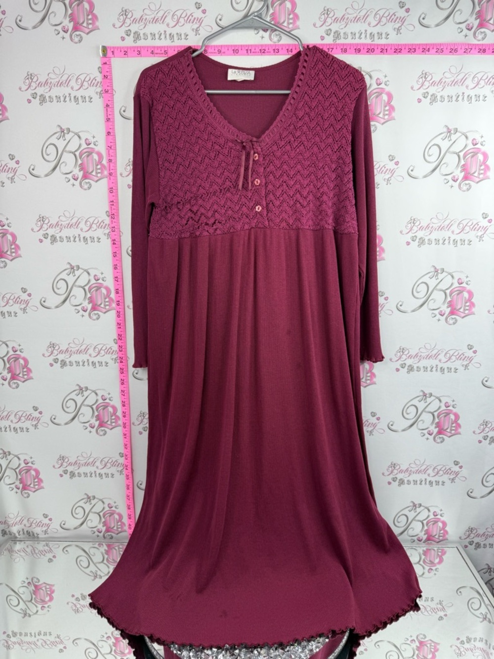 La SENZA vintage dress crochet Women's Maxi Dress in Deep Berry Mauve